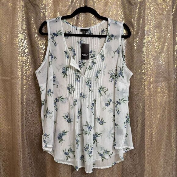 Torrid Blueberry White Crinkle Chiffon Sheer Pintuck Tank 00 M/L NWT - Picture 1 of 10
